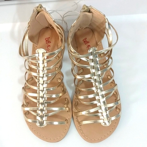 SELF ESTEEM GIRLS METALLIC GOLD GLADIATOR SANDALS SIZE 1 NWT - Picture 5 of 9